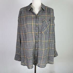 Free People Break My Stripe Plaid Shirt Womens Small Soft Lightweight Basic Grey